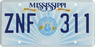 MS license plate ZNF311