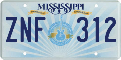 MS license plate ZNF312
