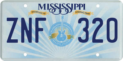 MS license plate ZNF320