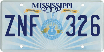 MS license plate ZNF326