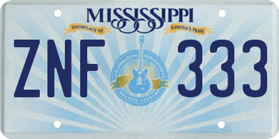 MS license plate ZNF333