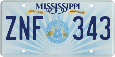 MS license plate ZNF343