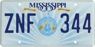 MS license plate ZNF344