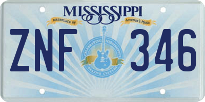 MS license plate ZNF346