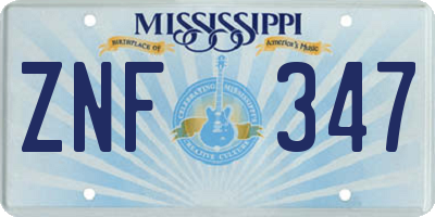 MS license plate ZNF347
