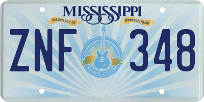 MS license plate ZNF348