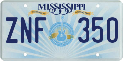 MS license plate ZNF350