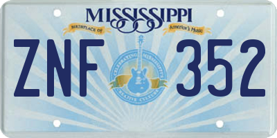 MS license plate ZNF352