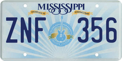 MS license plate ZNF356