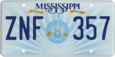 MS license plate ZNF357
