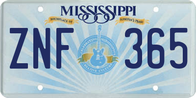 MS license plate ZNF365