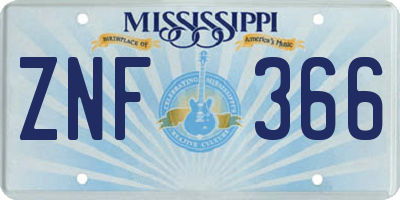 MS license plate ZNF366