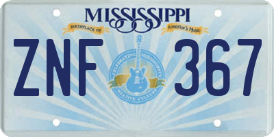 MS license plate ZNF367