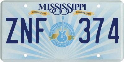 MS license plate ZNF374