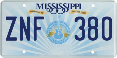 MS license plate ZNF380