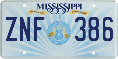 MS license plate ZNF386