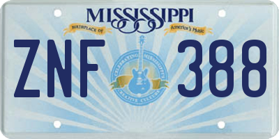 MS license plate ZNF388