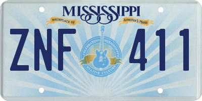 MS license plate ZNF411