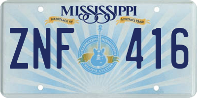 MS license plate ZNF416