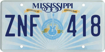 MS license plate ZNF418