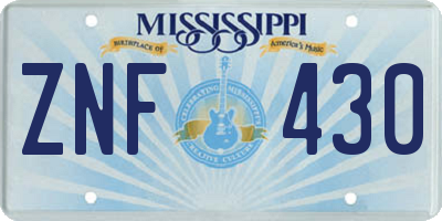 MS license plate ZNF430
