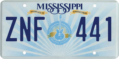 MS license plate ZNF441