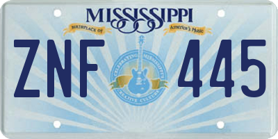 MS license plate ZNF445