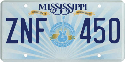 MS license plate ZNF450