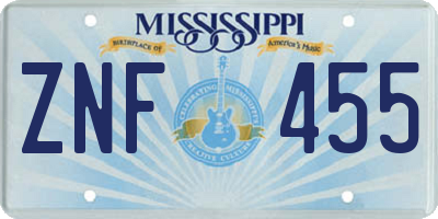 MS license plate ZNF455