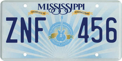 MS license plate ZNF456