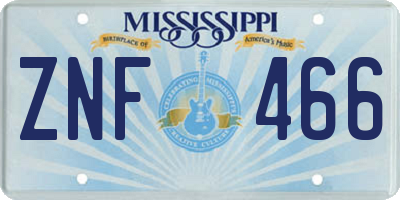 MS license plate ZNF466