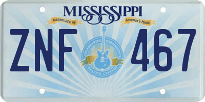 MS license plate ZNF467