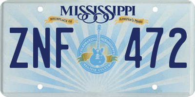 MS license plate ZNF472