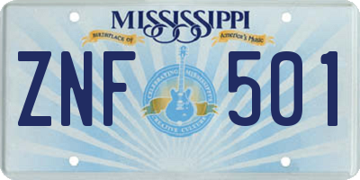 MS license plate ZNF501