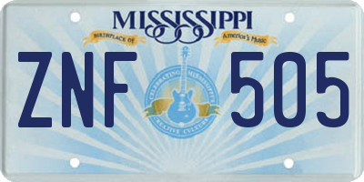 MS license plate ZNF505