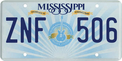 MS license plate ZNF506
