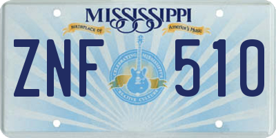 MS license plate ZNF510