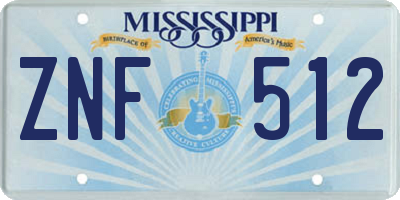 MS license plate ZNF512