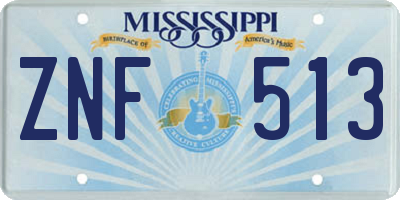 MS license plate ZNF513
