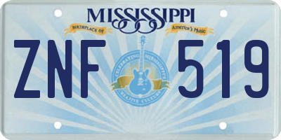 MS license plate ZNF519