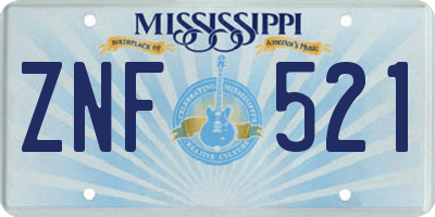MS license plate ZNF521