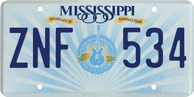MS license plate ZNF534