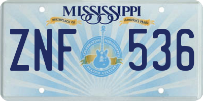 MS license plate ZNF536