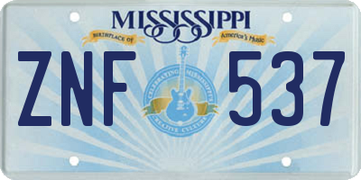 MS license plate ZNF537