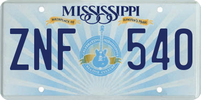 MS license plate ZNF540