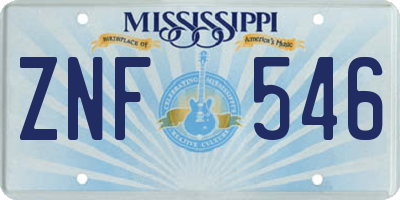 MS license plate ZNF546