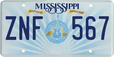 MS license plate ZNF567