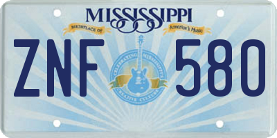 MS license plate ZNF580