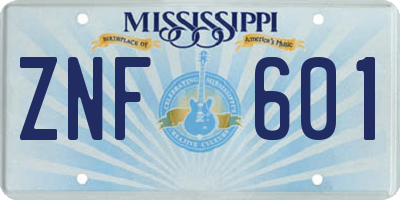 MS license plate ZNF601