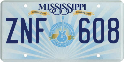 MS license plate ZNF608